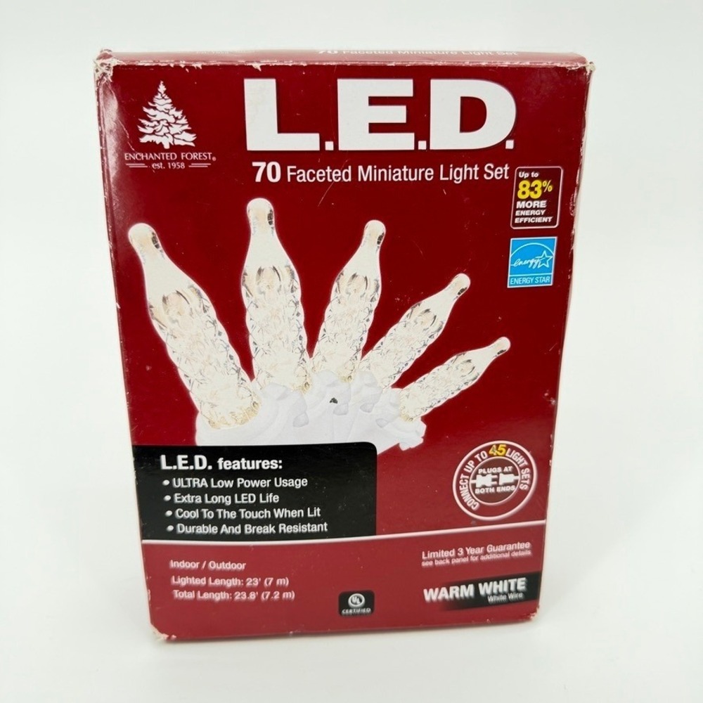 Enchanted Forest 70 Faceted Miniature Light Set Warm White Christmas Decor 23ft
